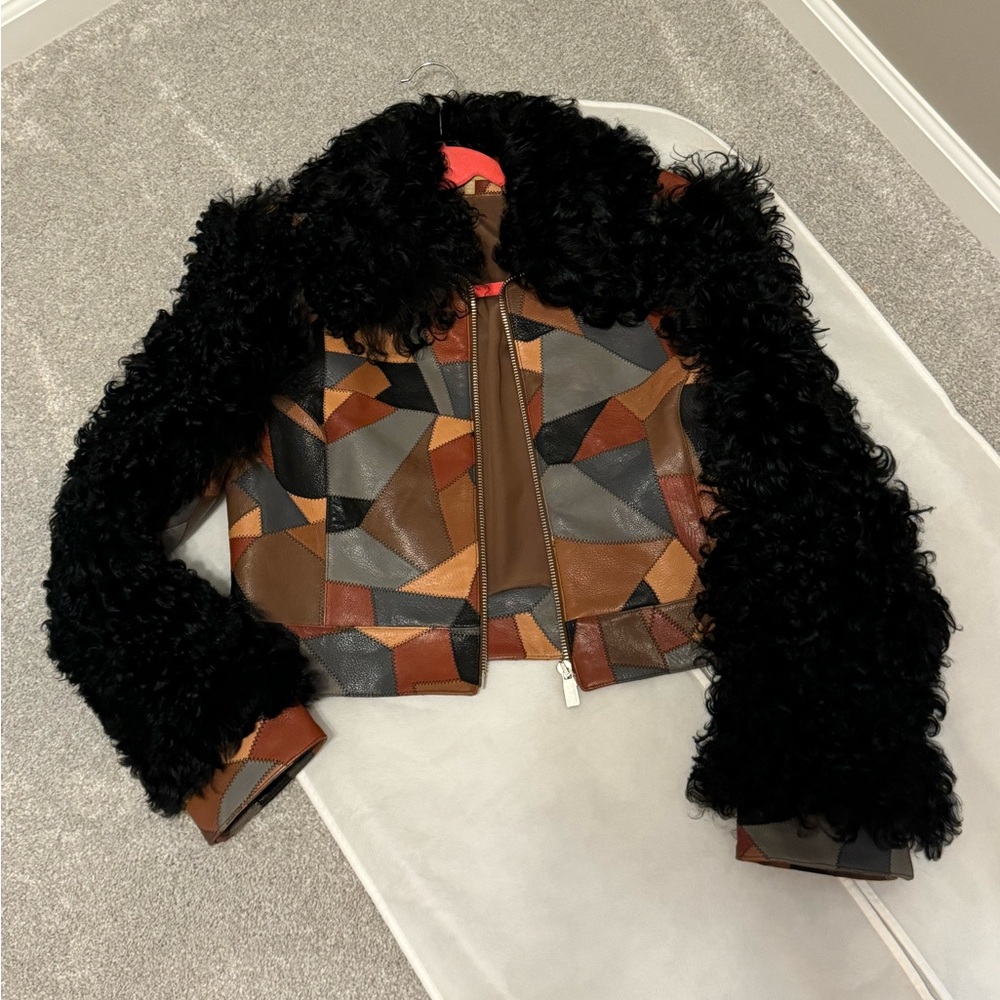 NWOT Michael Kors Collection Patchwork Goat Leather Fur Jacket size 10